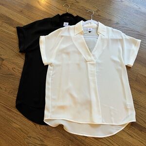 2 CAbi Career layering  V neck Black and White pull over blouses Size S